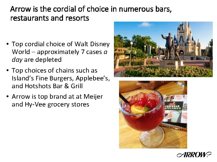 Arrow is the cordial of choice in numerous bars, restaurants and resorts • Top