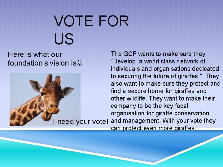 VOTE FOR US Here is what our foundation’s vision is I need your vote!