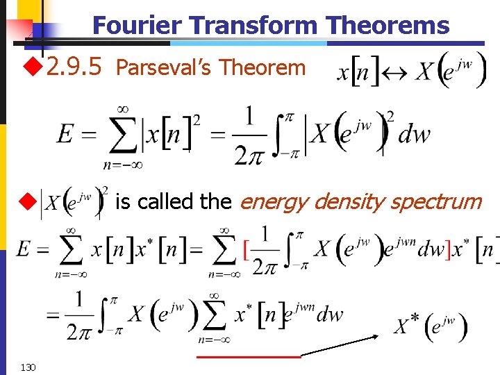 Fourier Transform Theorems u 2. 9. 5 Parseval’s Theorem u 130 is called the