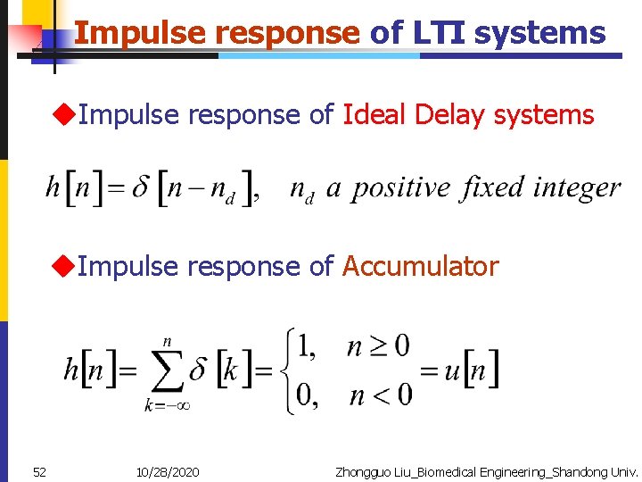 Impulse response of LTI systems u. Impulse response of Ideal Delay systems u. Impulse