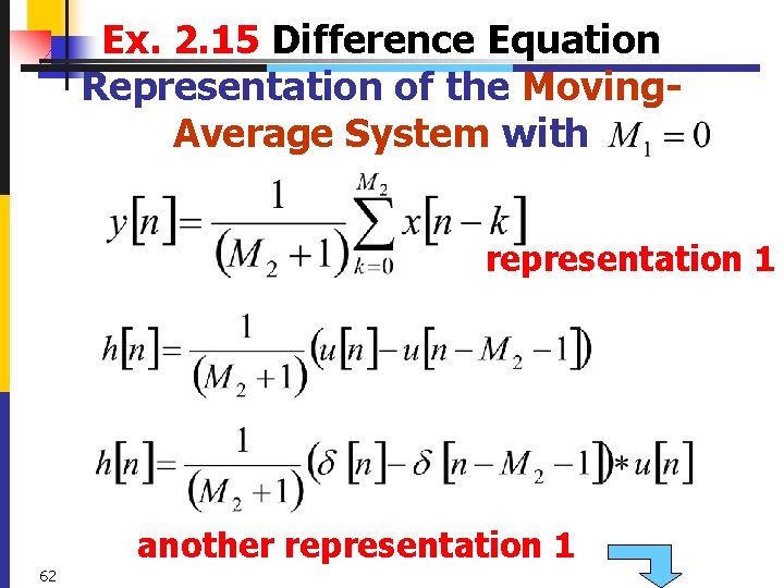 Ex. 2. 15 Difference Equation Representation of the Moving. Average System with representation 1