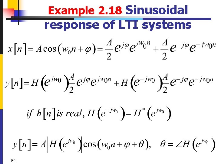 Example 2. 18 Sinusoidal response of LTI systems 84 