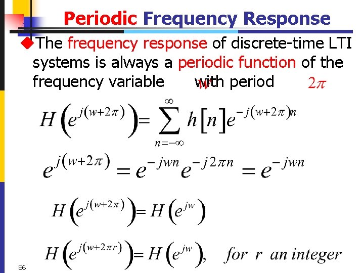 Periodic Frequency Response u. The frequency response of discrete-time LTI systems is always a