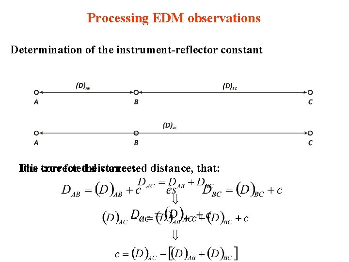 Processing EDM observations Determination of the instrument-reflector constant The It is true corrected for