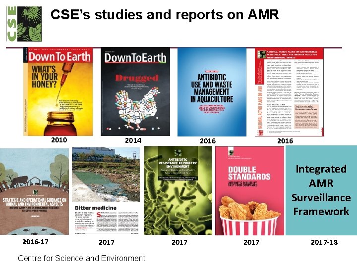 CSE’s studies and reports on AMR 2010 2014 2016 Integrated AMR Surveillance Framework 2016