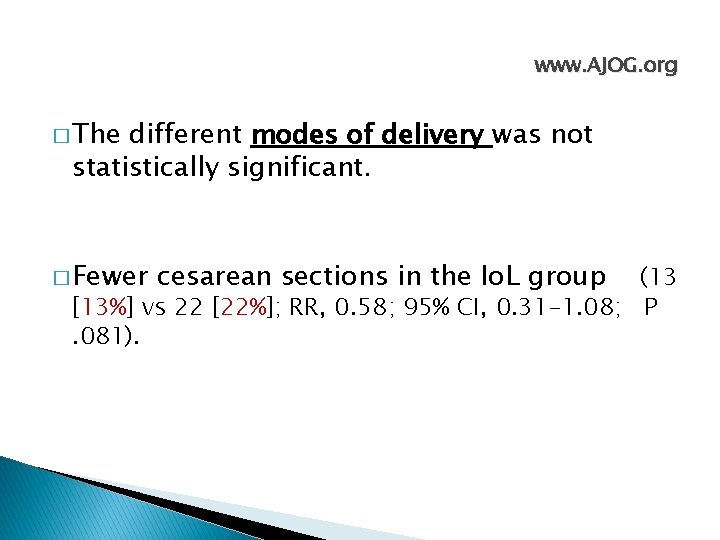 www. AJOG. org � The different modes of delivery was not statistically significant. �