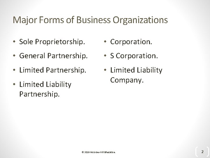 Major Forms of Business Organizations • Sole Proprietorship. • Corporation. • General Partnership. •