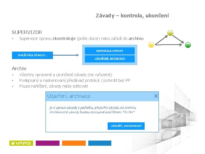 Závady – kontrola, ukončení SUPERVIZOR • Supervizor opravu zkontroluje (pošle dozor) nebo zařadí do