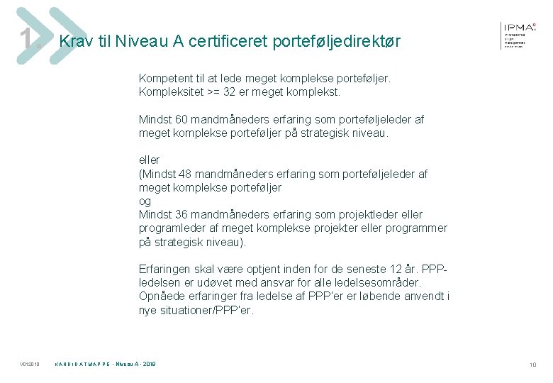 1. Krav til Niveau A certificeret porteføljedirektør Kompetent til at lede meget komplekse porteføljer.