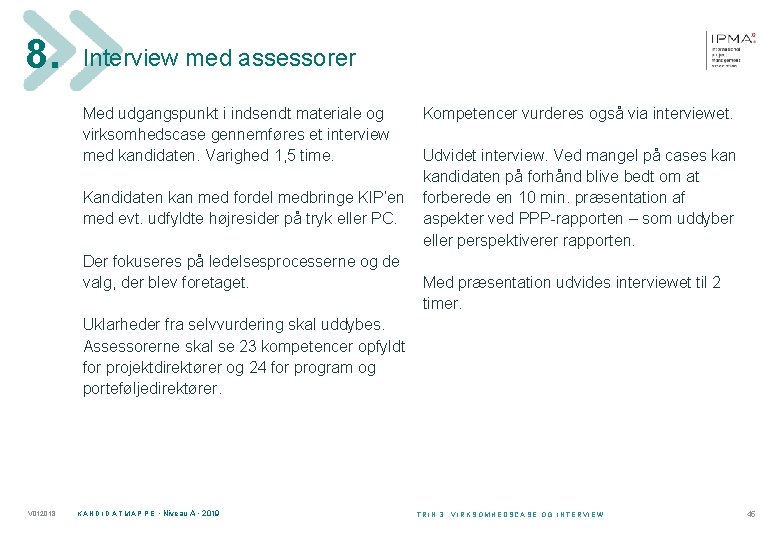 8. Interview med assessorer Med udgangspunkt i indsendt materiale og virksomhedscase gennemføres et interview