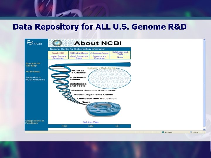 Data Repository for ALL U. S. Genome R&D 