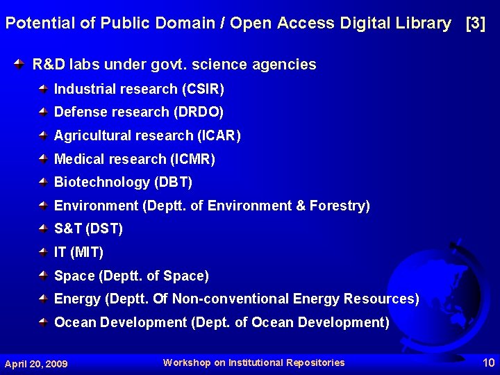 Potential of Public Domain / Open Access Digital Library [3] R&D labs under govt.