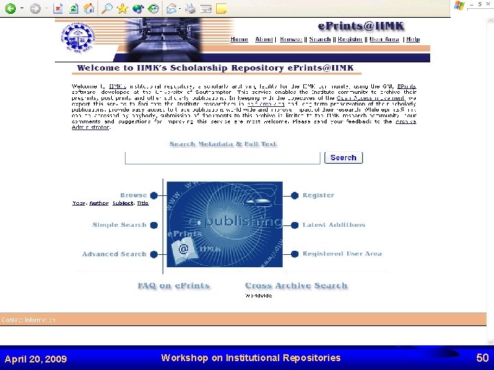 April 20, 2009 Workshop on Institutional Repositories 50 
