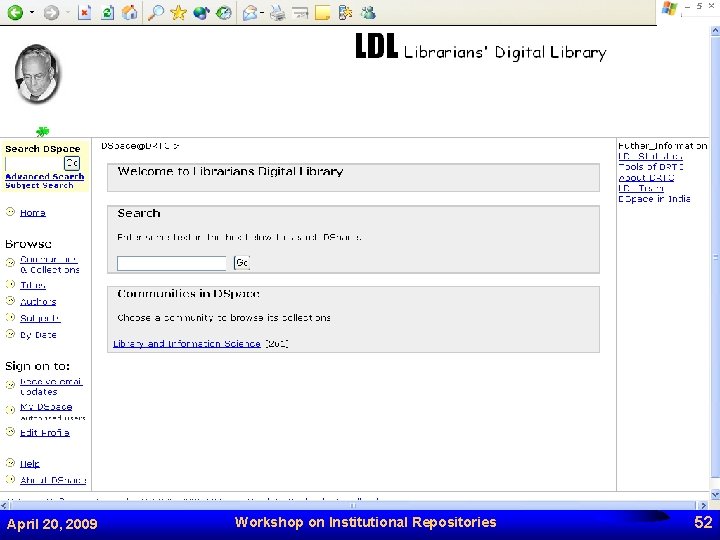 April 20, 2009 Workshop on Institutional Repositories 52 