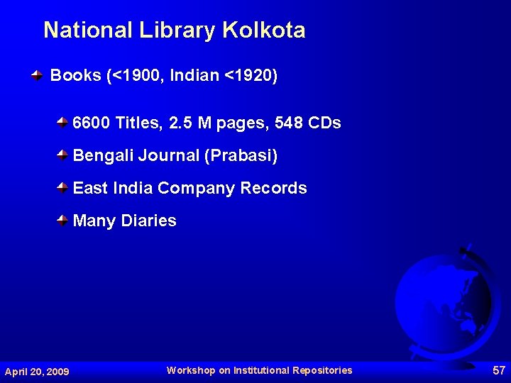 National Library Kolkota Books (<1900, Indian <1920) 6600 Titles, 2. 5 M pages, 548