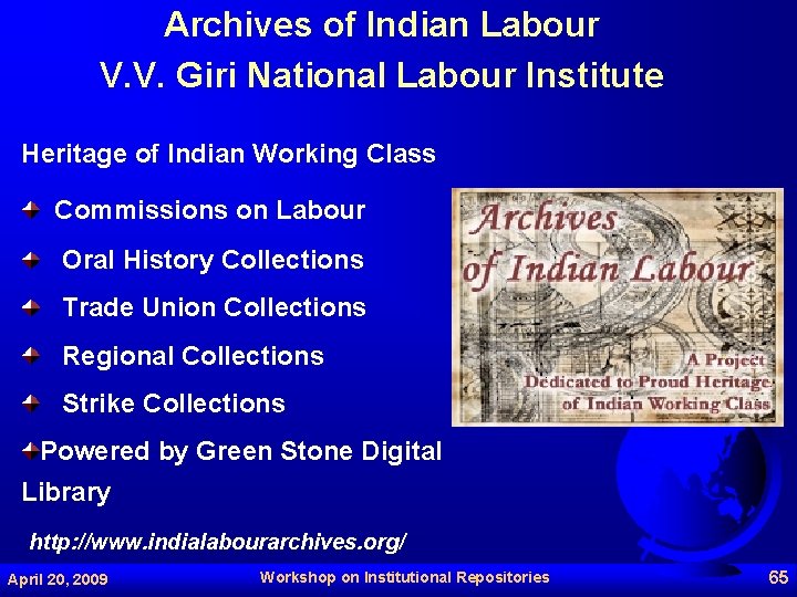 Archives of Indian Labour V. V. Giri National Labour Institute Heritage of Indian Working