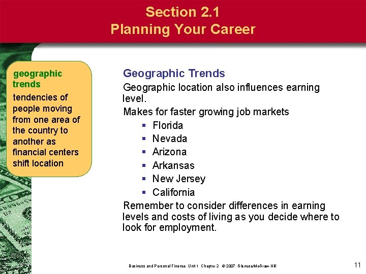 Section 2. 1 Planning Your Career geographic trends tendencies of people moving from one