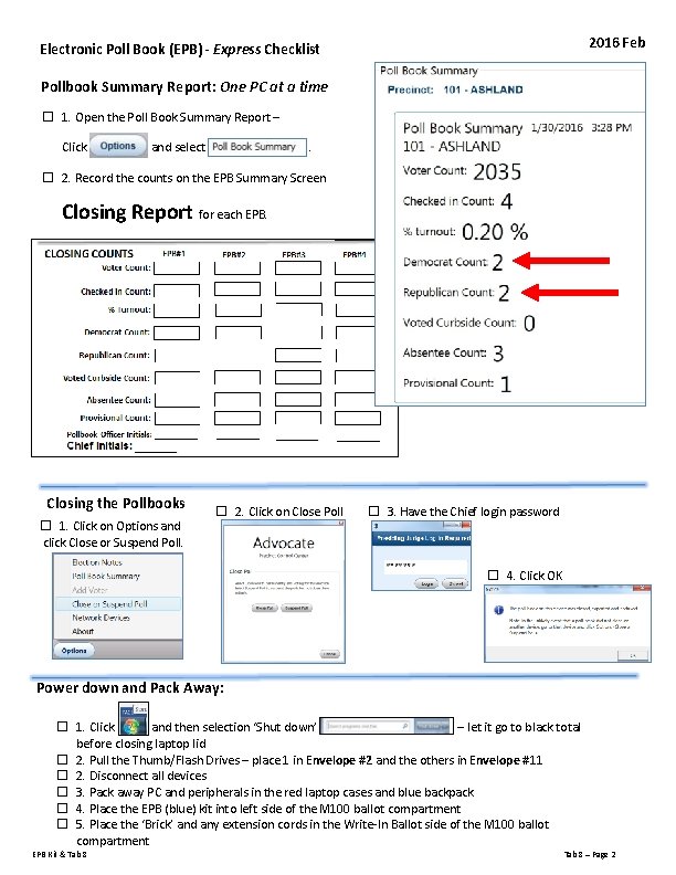 2016 Feb Electronic Poll Book (EPB) - Express Checklist Pollbook Summary Report: One PC