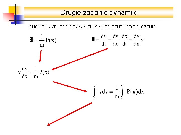 Drugie zadanie dynamiki RUCH PUNKTU POD DZIAŁANIEM SIŁY ZALEŻNEJ OD POŁOŻENIA 