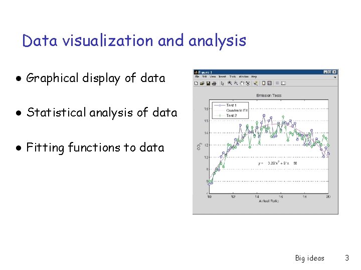 Data visualization and analysis ● Graphical display of data ● Statistical analysis of data