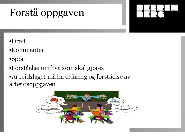 Forstå oppgaven • Drøft • Kommenter • Spør • Forståelse om hva som skal