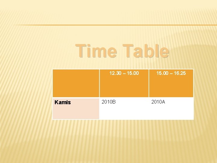 Time Table 12. 30 – 15. 00 Kamis 2010 B 15. 00 – 16.