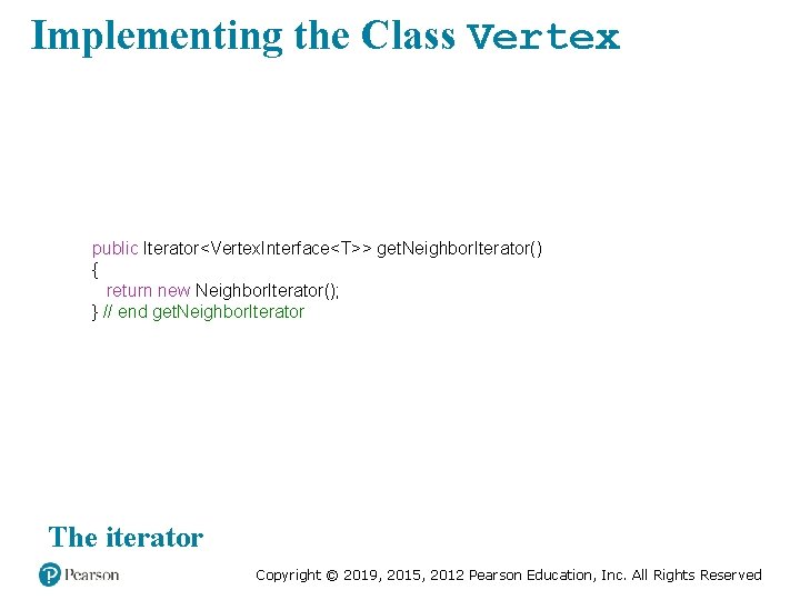 Implementing the Class Vertex public Iterator<Vertex. Interface<T>> get. Neighbor. Iterator() { return new Neighbor.