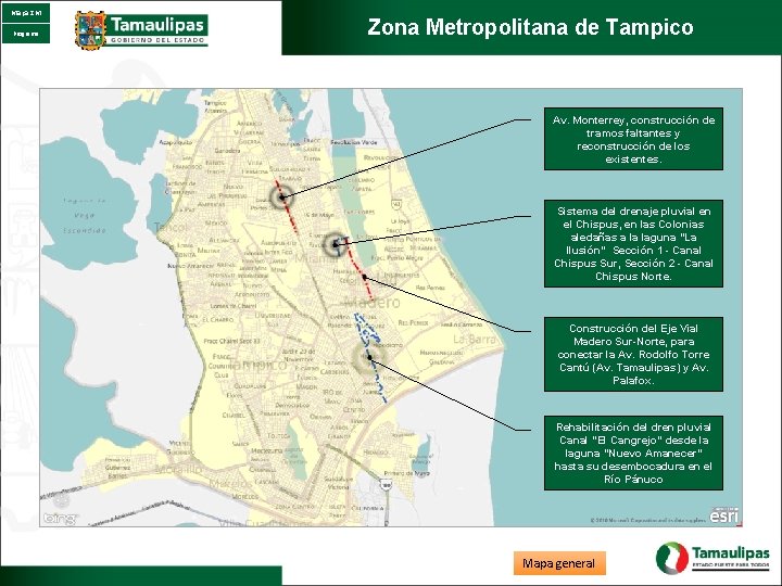 Mapa ZM Programa Zona Metropolitana de Tampico Av. Monterrey, construcción de tramos faltantes y