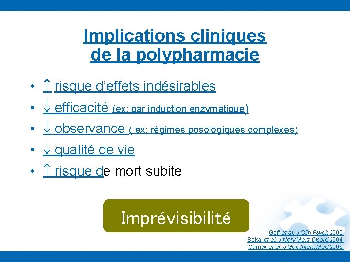 Implications cliniques de la polypharmacie • risque d’effets indésirables • efficacité (ex: par induction