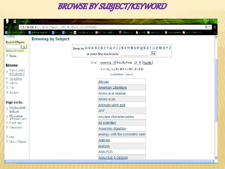 BROWSE BY SUBJECT/KEYWORD 