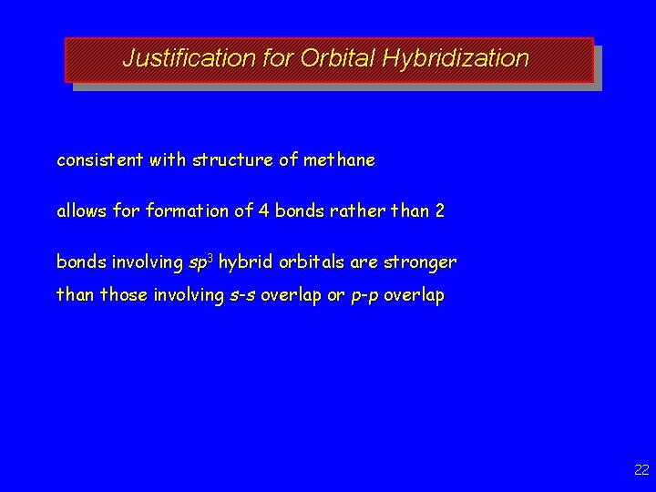 Justification for Orbital Hybridization consistent with structure of methane allows formation of 4 bonds