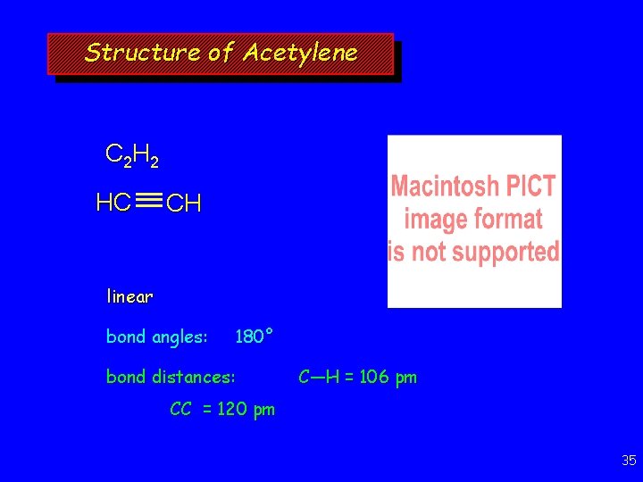 Structure of Acetylene C 2 H 2 HC CH linear bond angles: 180° bond