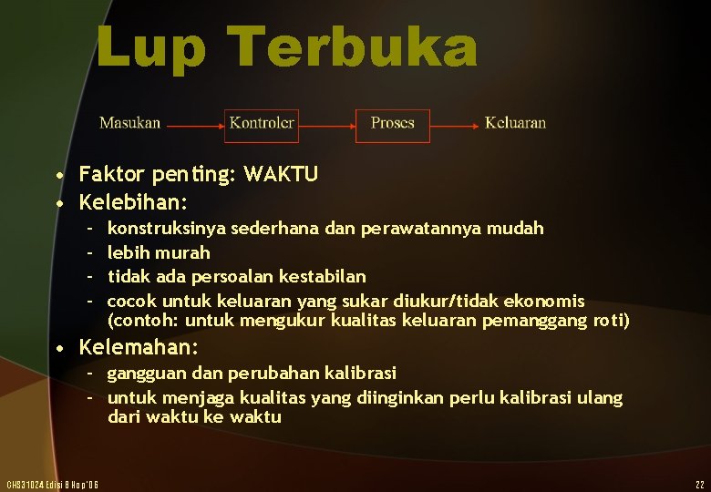 Lup Terbuka • Faktor penting: WAKTU • Kelebihan: – – konstruksinya sederhana dan perawatannya