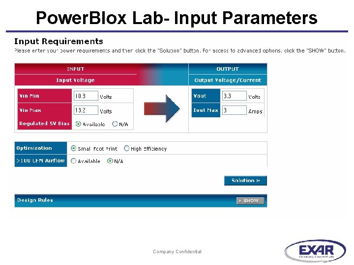 Power. Blox Lab- Input Parameters Company Confidential 