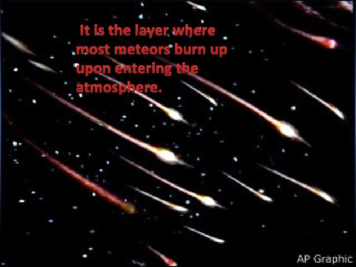 It is the layer where most meteors burn up upon entering the atmosphere. 