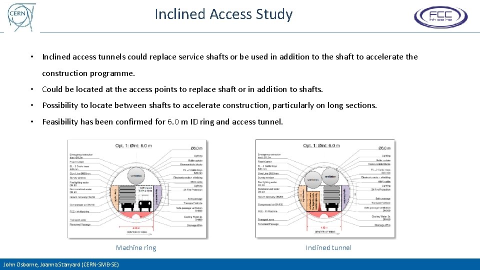 Inclined Access Study • Inclined access tunnels could replace service shafts or be used