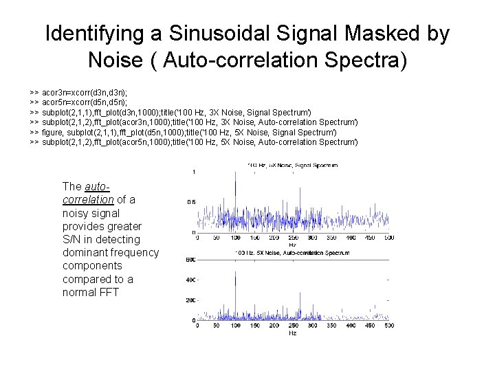Identifying a Sinusoidal Signal Masked by Noise ( Auto-correlation Spectra) >> acor 3 n=xcorr(d