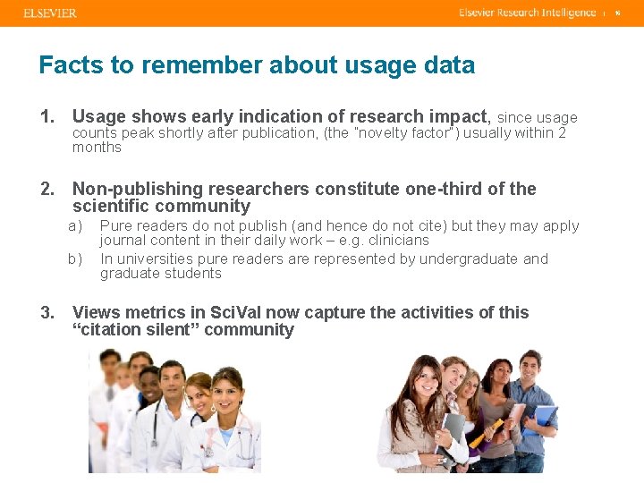 | Facts to remember about usage data 1. Usage shows early indication of research