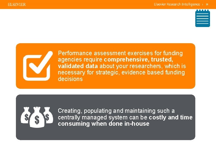 | Performance assessment exercises for funding agencies require comprehensive, trusted, validated data about your
