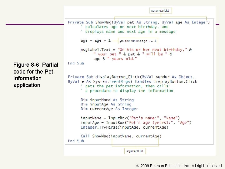 Figure 8 -6: Partial code for the Pet Information application 2009 Pearson Education, Inc.