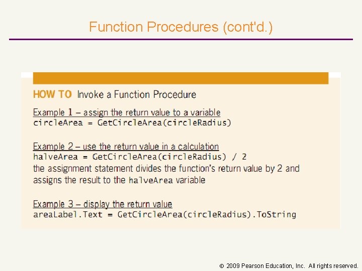Function Procedures (cont'd. ) 2009 Pearson Education, Inc. All rights reserved. 