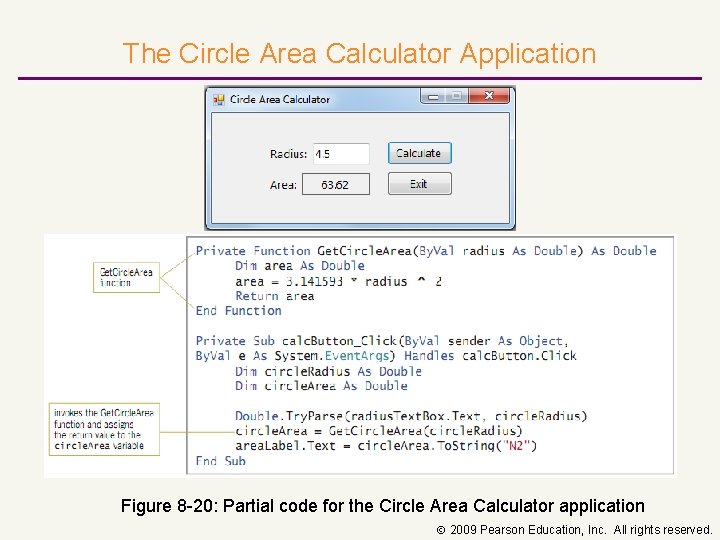 The Circle Area Calculator Application Figure 8 -20: Partial code for the Circle Area