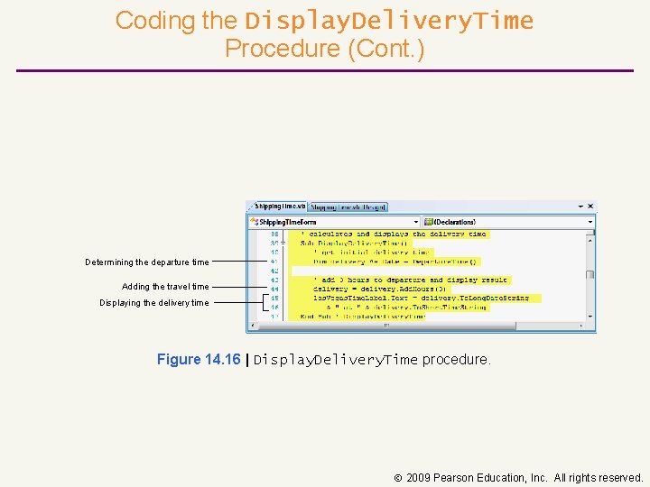 Coding the Display. Delivery. Time Procedure (Cont. ) Determining the departure time Adding the