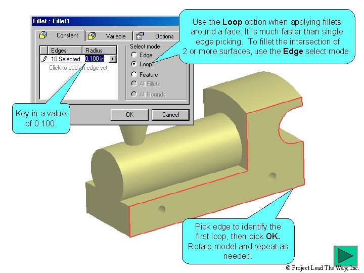 Use the Loop option when applying fillets around a face. It is much faster
