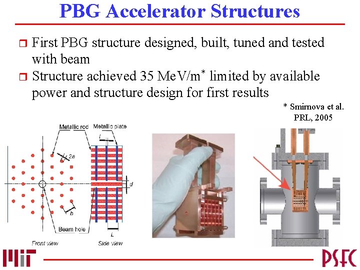 PBG Accelerator Structures First PBG structure designed, built, tuned and tested with beam r