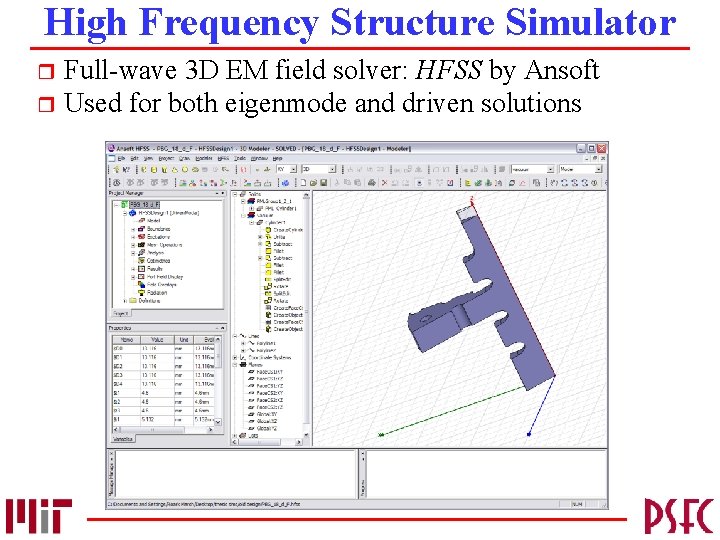 High Frequency Structure Simulator Full-wave 3 D EM field solver: HFSS by Ansoft r