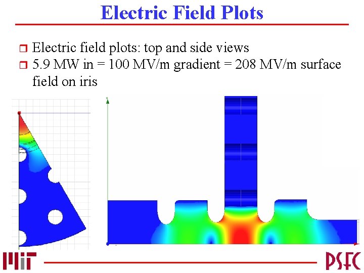 Electric Field Plots Electric field plots: top and side views r 5. 9 MW