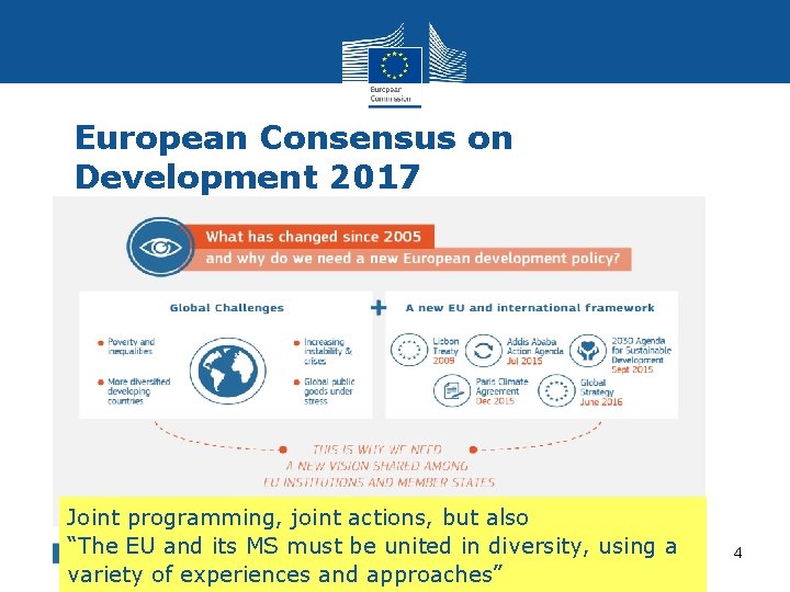 European Consensus on Development 2017 Joint programming, joint actions, but also “The EU and