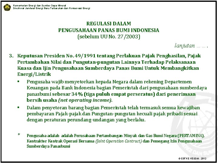 Kementerian Energi dan Sumber Daya Mineral Direktorat Jenderal Energi Baru Terbarukan dan Konservasi Energi