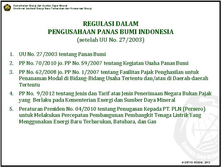 Kementerian Energi dan Sumber Daya Mineral Direktorat Jenderal Energi Baru Terbarukan dan Konservasi Energi